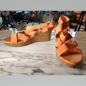 Vintage 80s Max Rave Wedge Elastic Fabric Sandals Size 10- so comfortable!